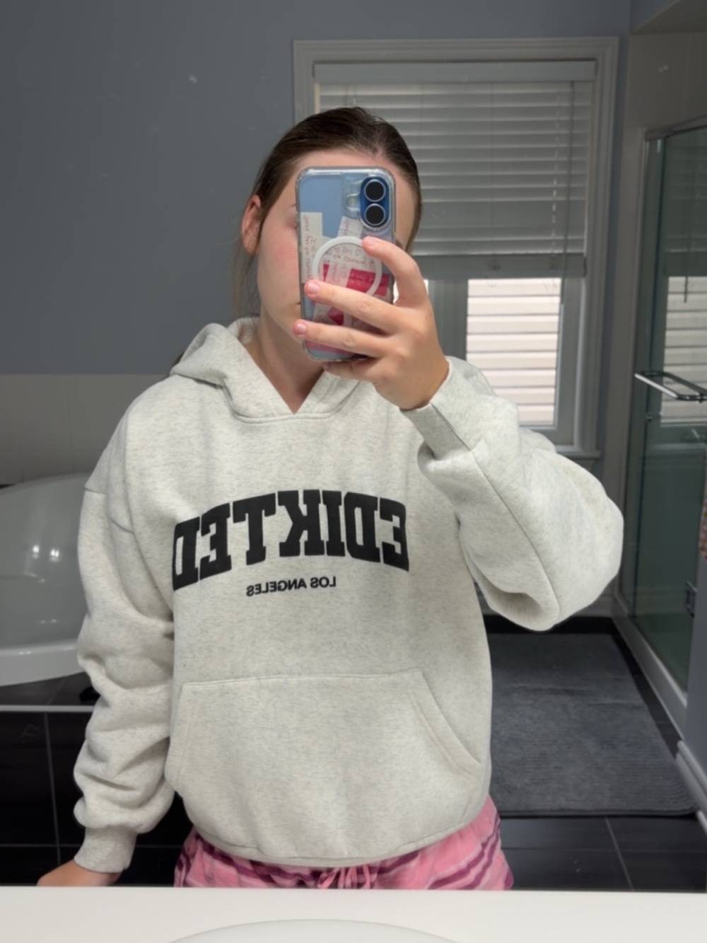 Edikted Light Gray Hoodie with Black Logo